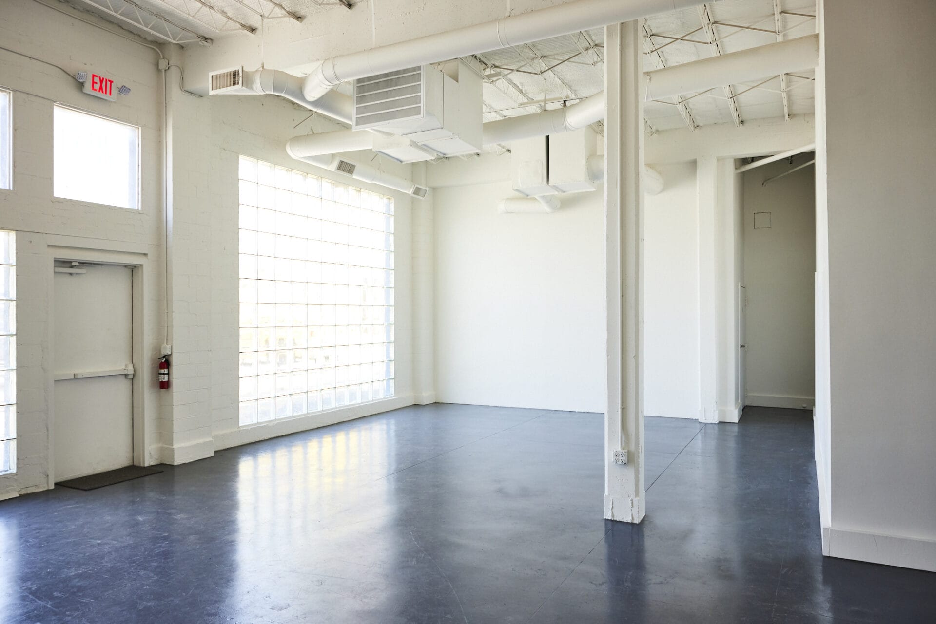 Natural light studio with glass block windows